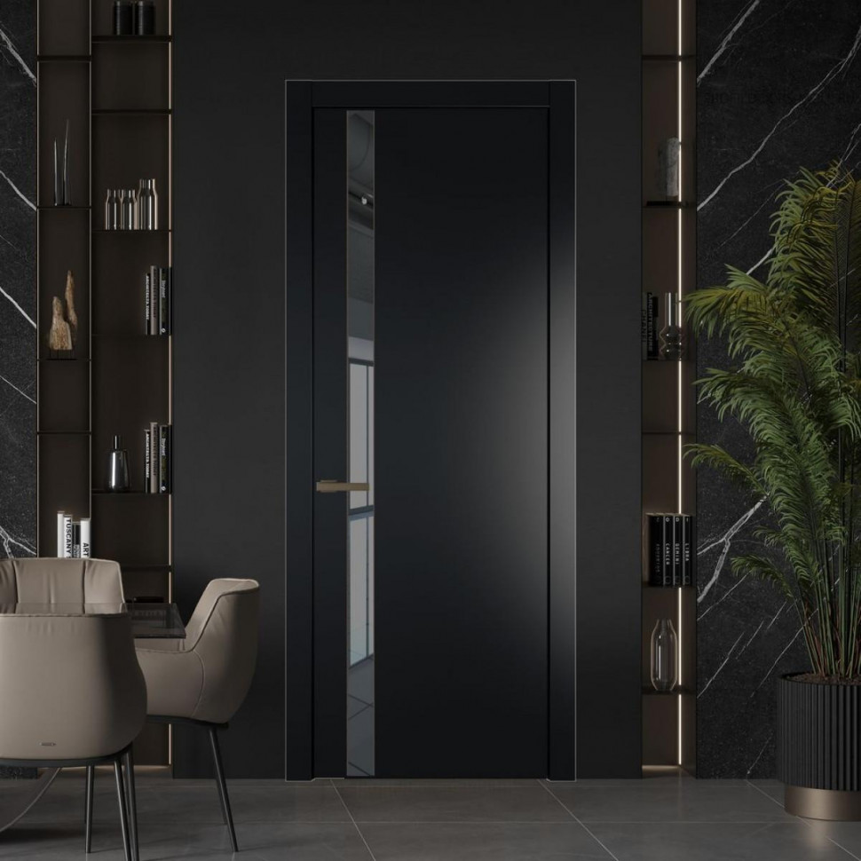 Межкомнатная дверь ProfilDoors 18 PW Блэк Зеркало Grey молдинг Деорэ
