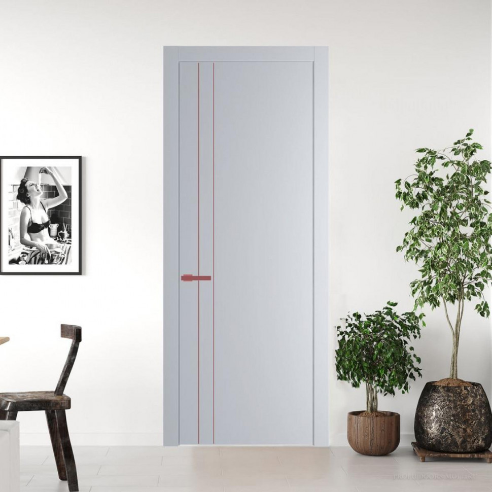 Межкомнатная дверь ProfilDoors 12 PW Лайт Грей Глухая молдинг Красный антрацит