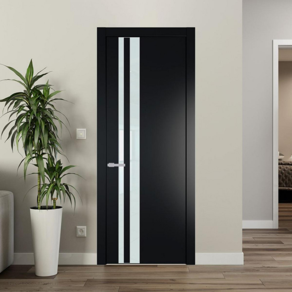 Межкомнатная дверь ProfilDoors 20 PW Блэк Lacobel Белый лак молдинг Серебро