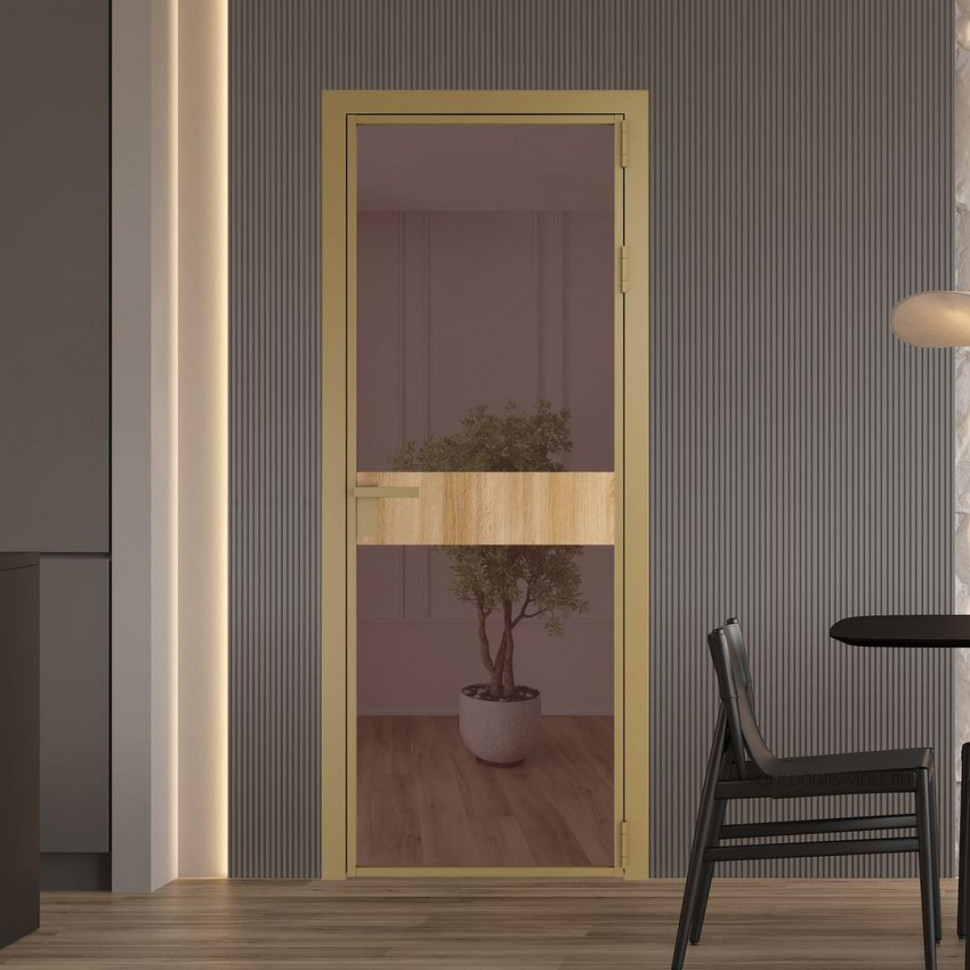 Межкомнатная дверь ProfilDoors 6 AG стекло Золотистая бронза цвет профиля Золото вставка Дуб Карамель