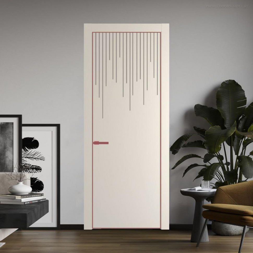 Межкомнатная дверь ProfilDoors 8 PE с фрезерованным рисунком Кремовая Магнолия с алюминиевой кромкой Красный антрацит