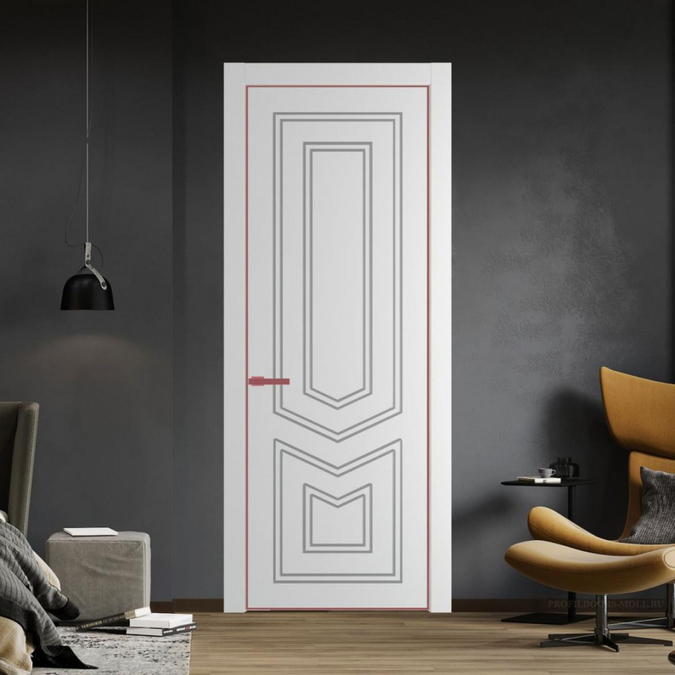 Межкомнатная дверь ProfilDoors 29 PA с фрезерованным рисунком Крем Вайт с профилем Красный антрацит