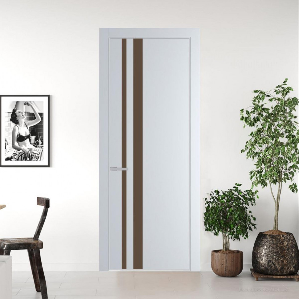 Межкомнатная дверь ProfilDoors 20 PE с вставкой из стекла монохром гляссе Вайт с алюминиевой кромкой Матовая