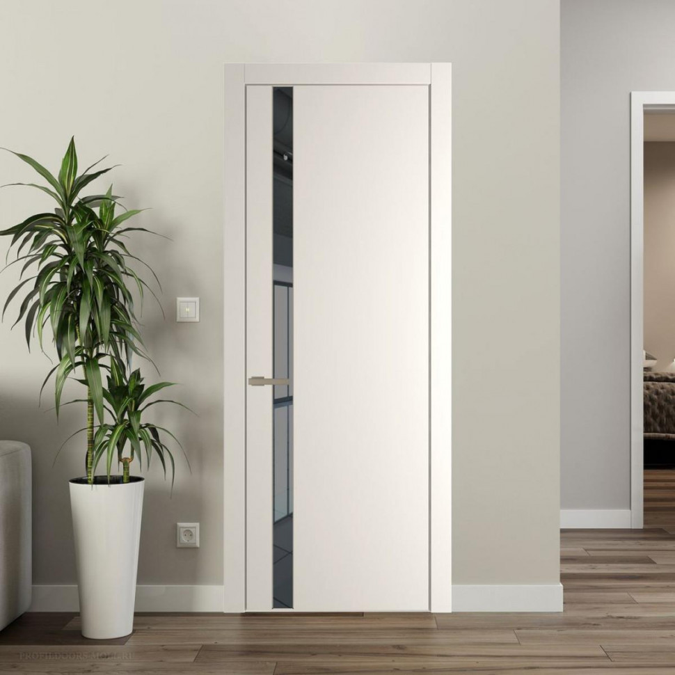 Межкомнатная дверь ProfilDoors 18 PW Перламутр белый Зеркало Grey молдинг Никель матовый