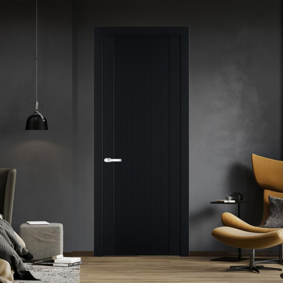 Межкомнатная дверь ProfilDoors 1.12P Блэк Глухая с фрезерованным рисунком