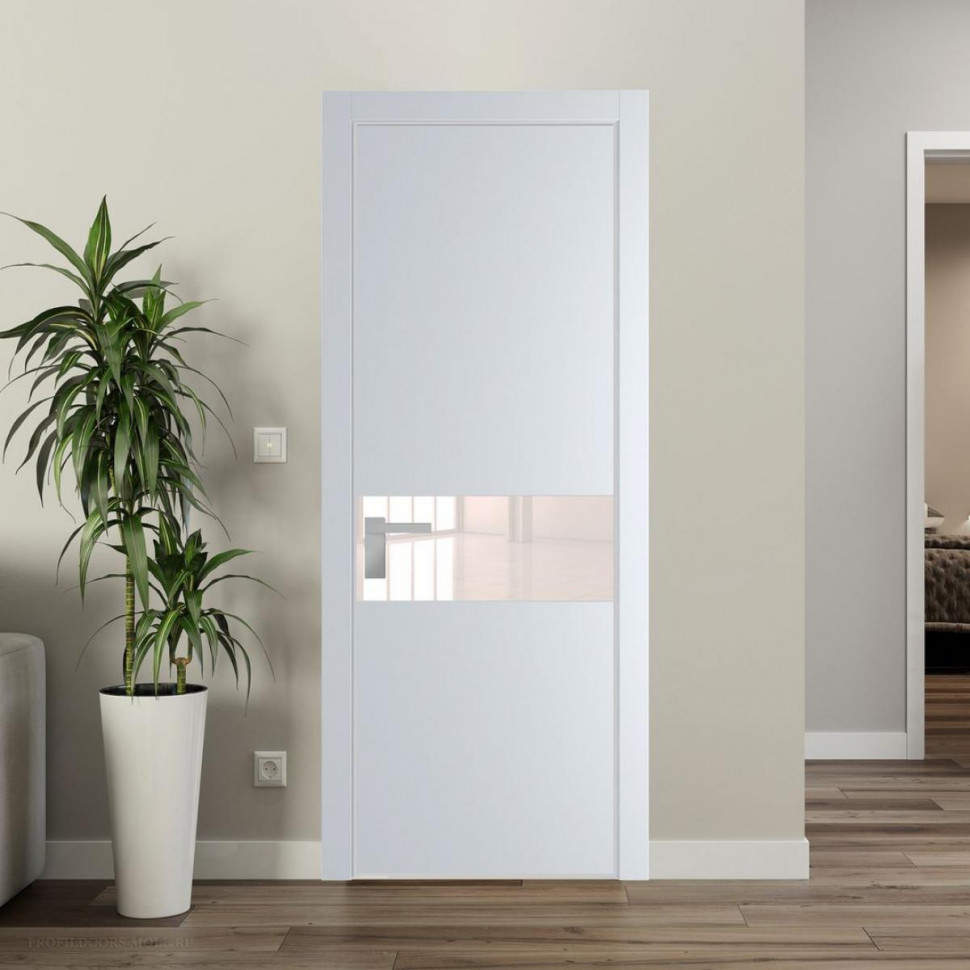 Межкомнатная дверь ProfilDoors 17 PE с вставкой из стекла перламутровый лак Вайт с алюминиевой кромкой Матовая