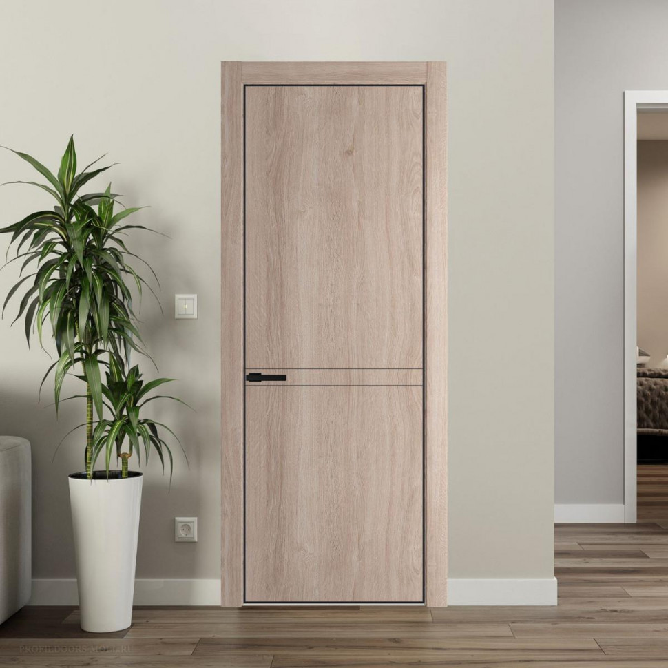 Межкомнатная дверь ProfilDoors 11 NE Дуб Сонома с кромкой Черный и алюминиевым молдингом