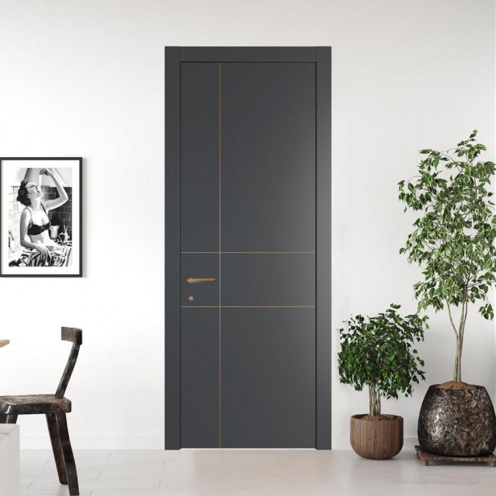 Межкомнатная дверь ProfilDoors 46 PWB Графит глухая с молдингом из латуни 4 мм