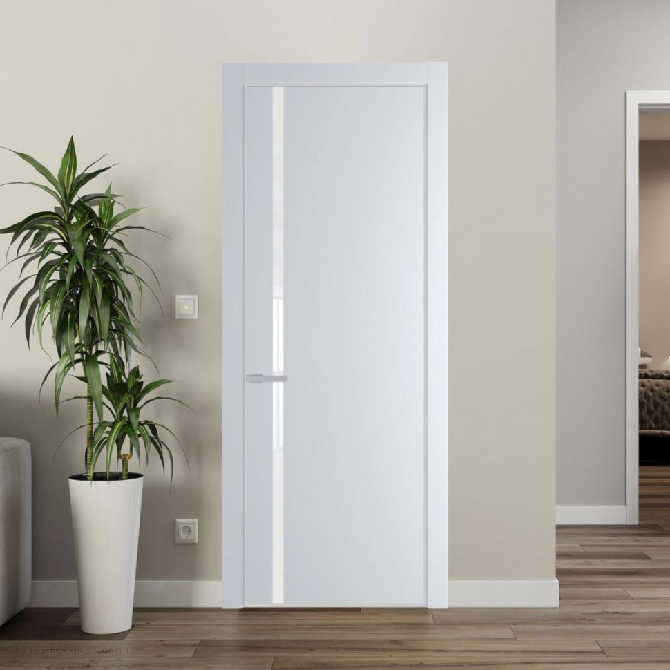 Межкомнатная дверь ProfilDoors 21 PE с вставкой из стекла лак классик Вайт с алюминиевой кромкой Матовая