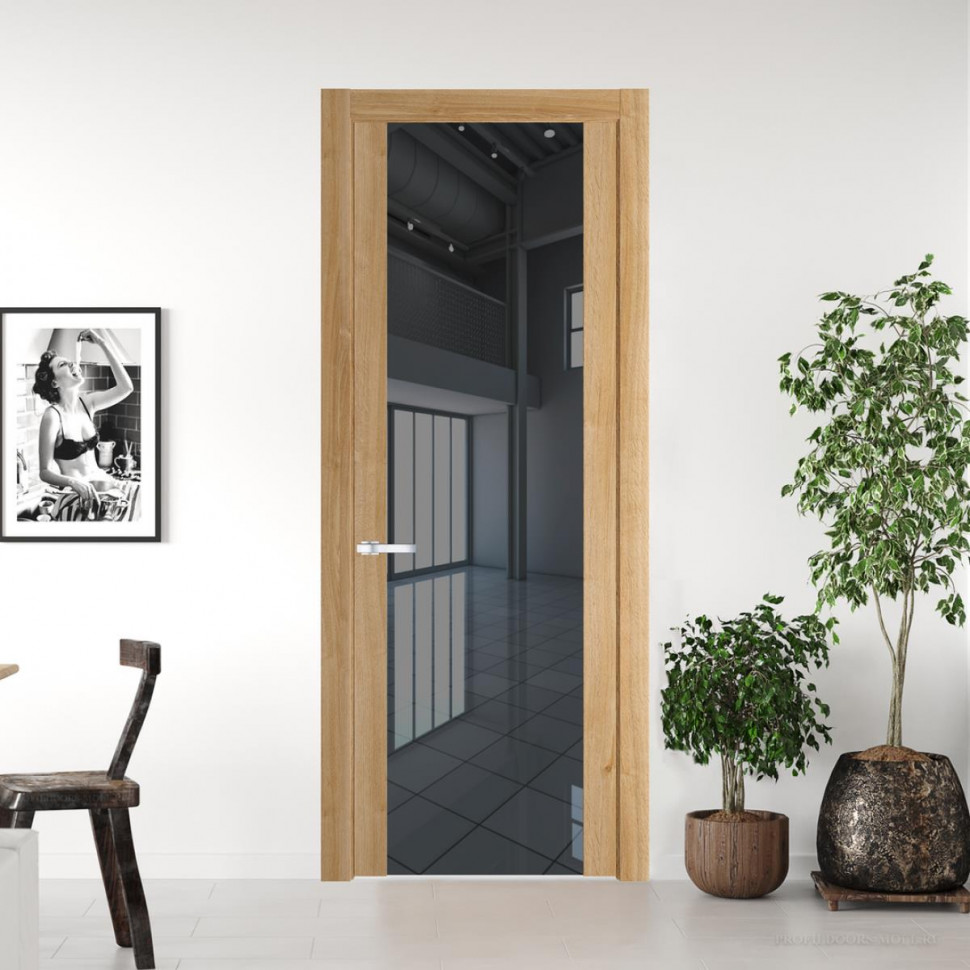 Межкомнатная дверь ProfilDoors 1.7 N Дуб Карамель с вставкой стекла зеркало grey