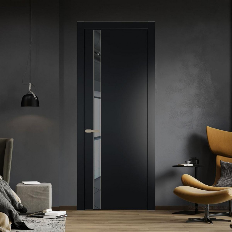 Межкомнатная дверь ProfilDoors 18 PW Блэк Зеркало Grey молдинг Никель матовый
