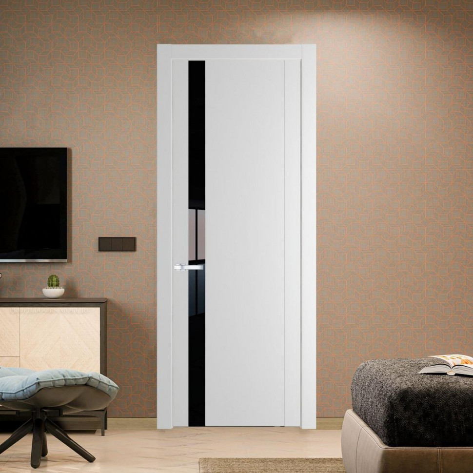 Межкомнатная дверь ProfilDoors 1.2P Крем Вайт Lacobel Черный лак молдинг Серебро