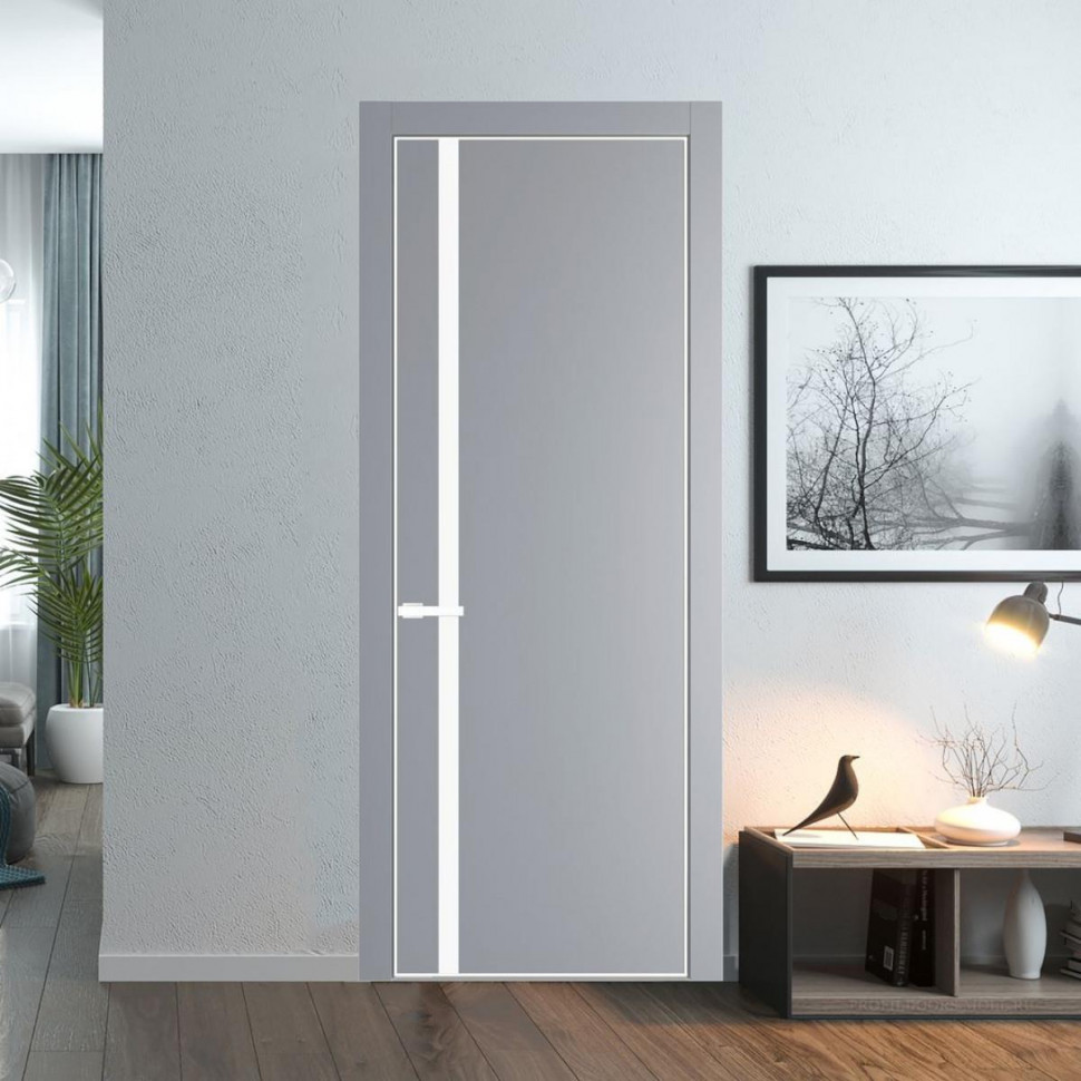 Межкомнатная дверь ProfilDoors 21 PA Смоки с профилем Вайт с стеклом  монохром белый просветленный