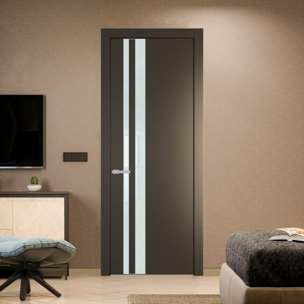 Межкомнатная дверь ProfilDoors 20 PW Перламутр бронза Lacobel Белый лак молдинг Серебро