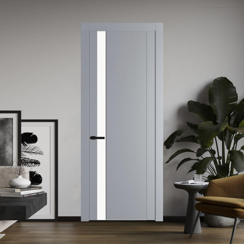Межкомнатная дверь ProfilDoors 1.2P Смоки Монохром белый просветленный молдинг Черный матовый