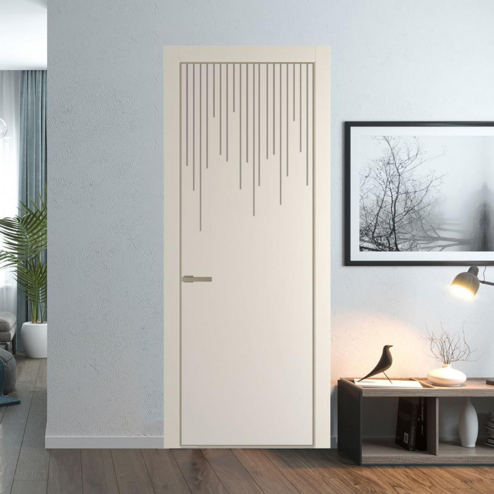 Межкомнатная дверь ProfilDoors 8 PE с фрезерованным рисунком Кремовая Магнолия с алюминиевой кромкой Никель