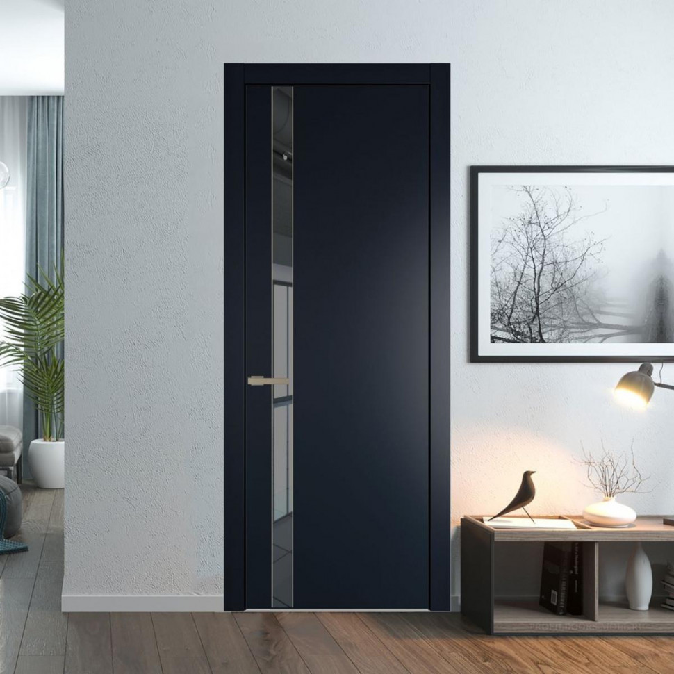 Межкомнатная дверь ProfilDoors 18 PW Нэви Блу Зеркало Grey молдинг Никель матовый