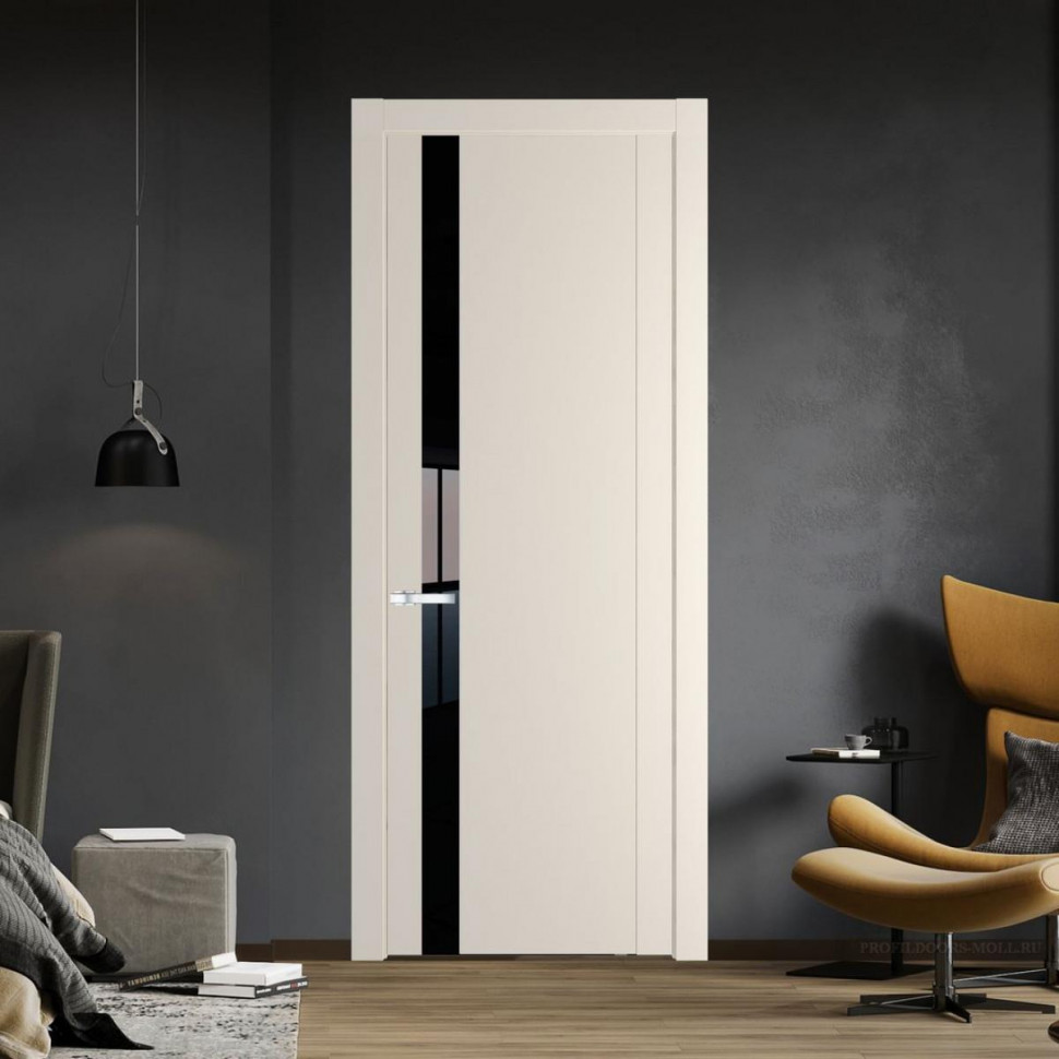 Межкомнатная дверь ProfilDoors 1.2P Кремовая Магнолия Lacobel Черный лак молдинг Серебро