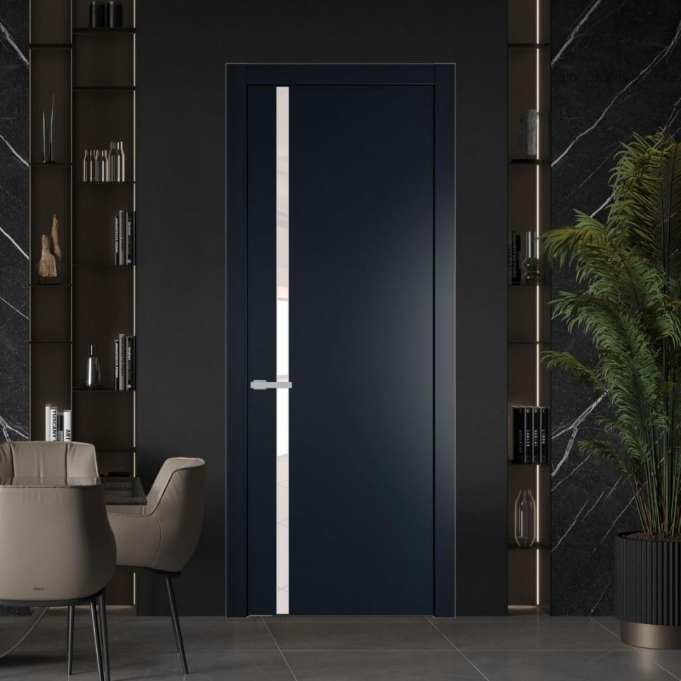 Межкомнатная дверь ProfilDoors 21 PW Нэви Блу Lacobel Перламутровый лак молдинг Серебро