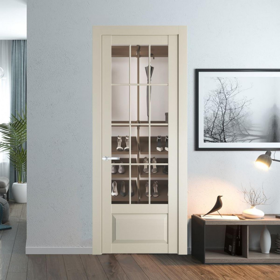 Межкомнатная дверь ProfilDoors 2.2.2 (р.12) PD цвет Перламутр белый вставка Прозрачное