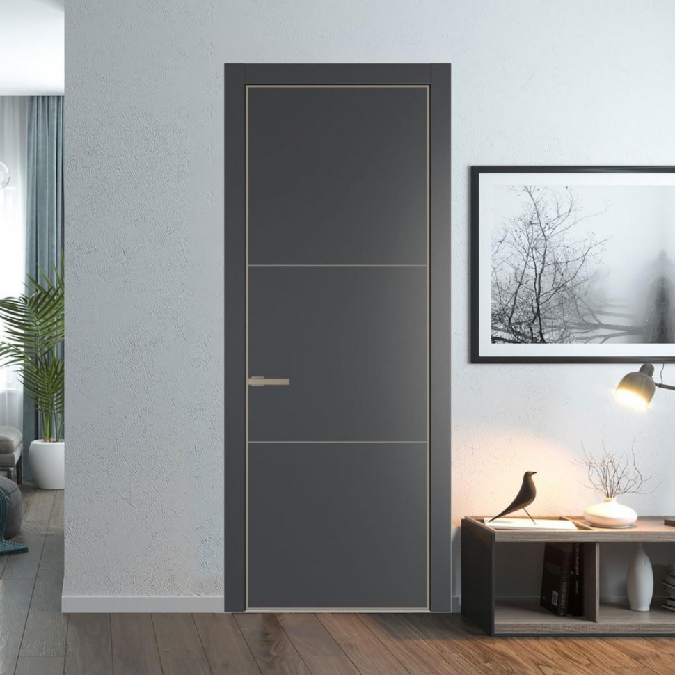 Межкомнатная дверь ProfilDoors 13 PE Графит с алюминиевым молдингом Никель