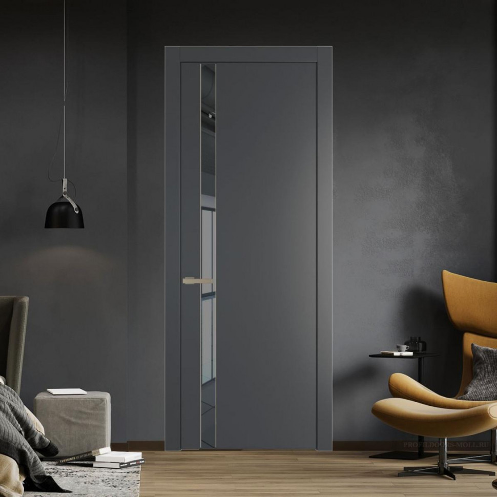 Межкомнатная дверь ProfilDoors 18 PW Графит Зеркало Grey молдинг Никель матовый