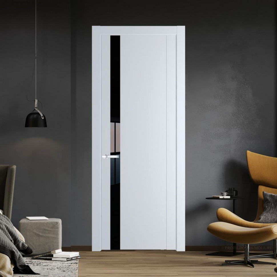 Межкомнатная дверь ProfilDoors 1.2P Вайт Lacobel Черный лак молдинг Серебро