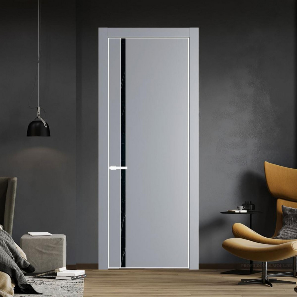 Межкомнатная дверь ProfilDoors 21 PA Смоки с профилем Вайт с стеклом  неро мрамор
