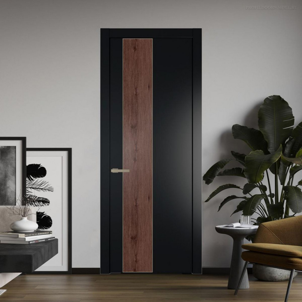 Межкомнатная дверь ProfilDoors 19 PW Блэк Дуб Тобакко молдинг Никель матовый