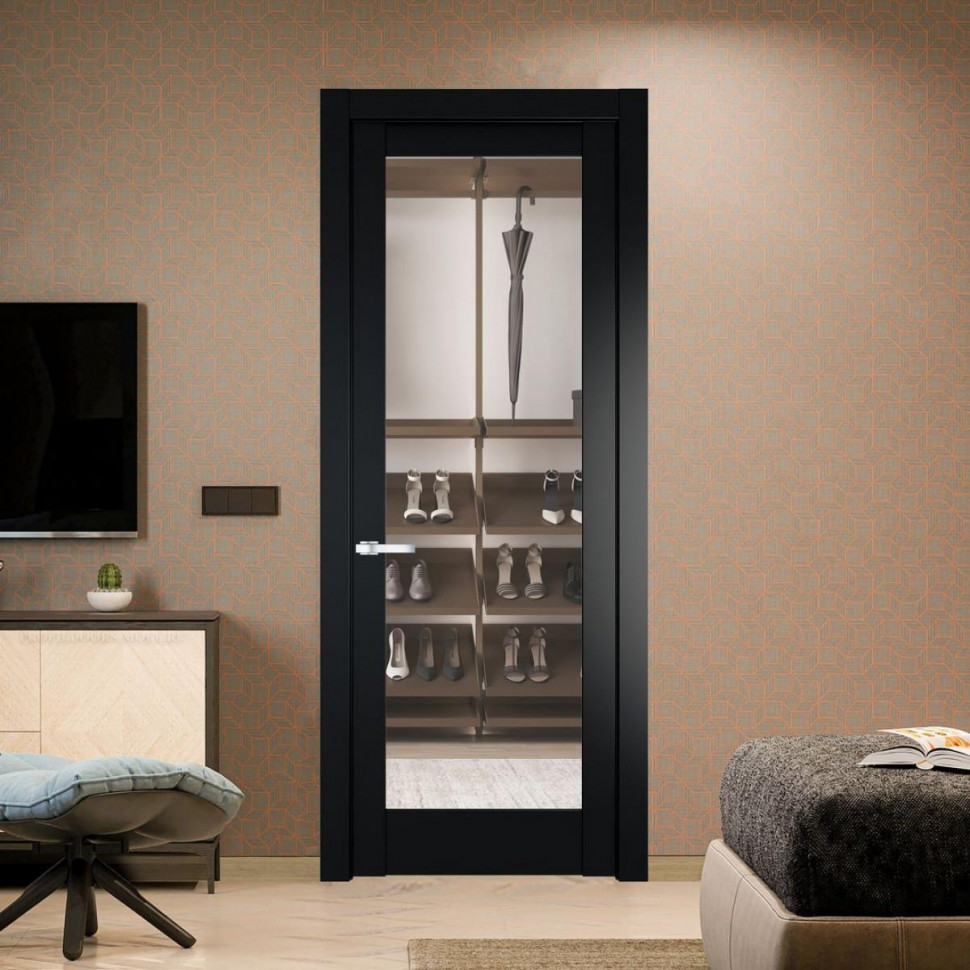 Межкомнатная дверь ProfilDoors 3.1.2 PD цвет Блэк вставка Прозрачное