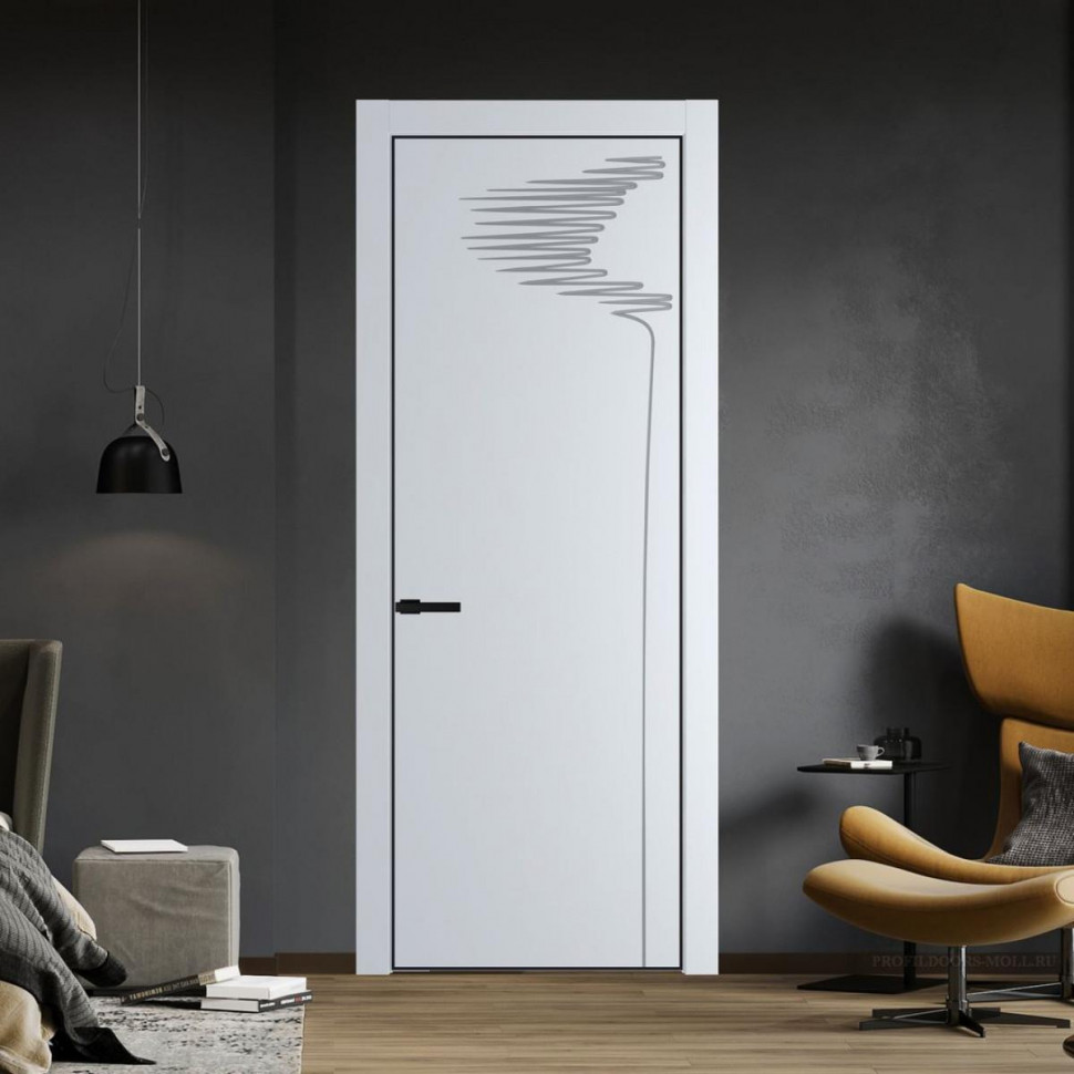 Межкомнатная дверь ProfilDoors 25 PA с фрезерованным рисунком Вайт с профилем Черный