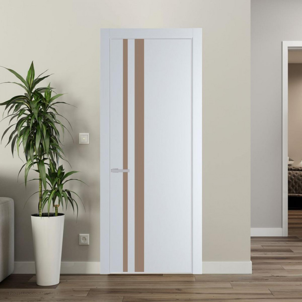 Межкомнатная дверь ProfilDoors 20 PE с вставкой из стекла монохром капучино Вайт с алюминиевой кромкой Матовая