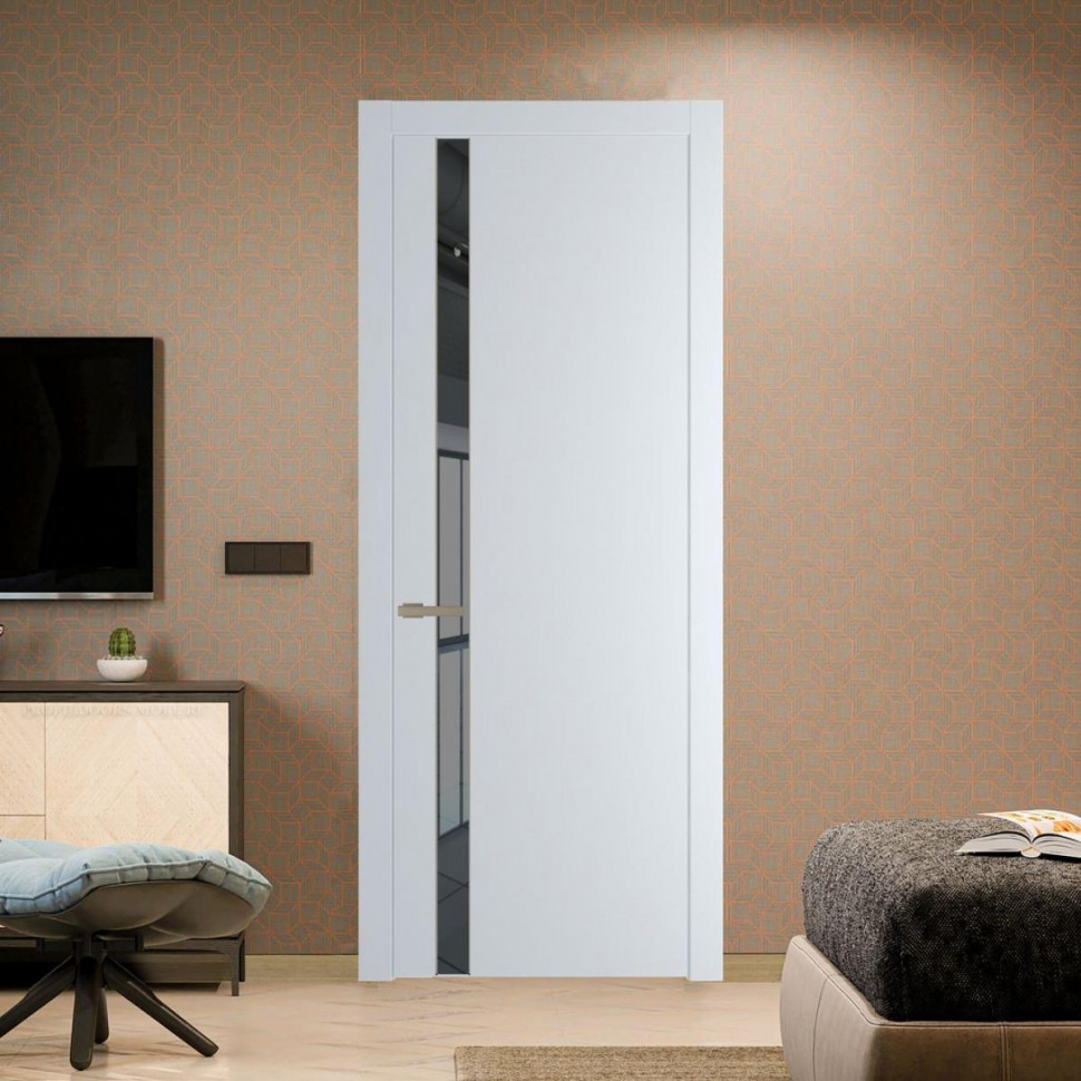 Межкомнатная дверь ProfilDoors 18 PW Вайт Зеркало Grey молдинг Никель матовый