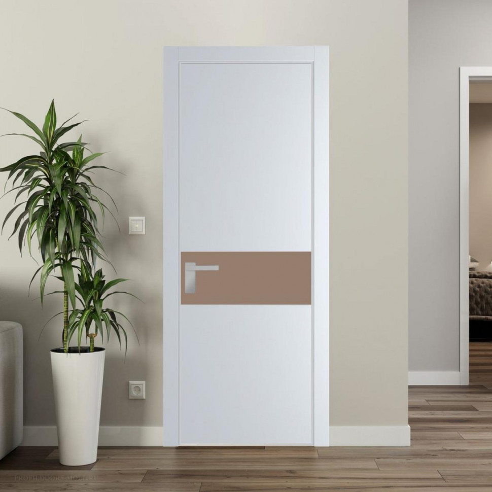 Межкомнатная дверь ProfilDoors 17 PE с вставкой из стекла монохром капучино Вайт с алюминиевой кромкой Матовая