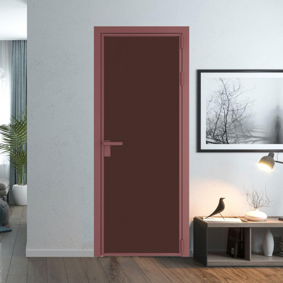 Межкомнатная дверь ProfilDoors 1 AG стекло Монохром шоколад триплекс цвет профиля Красный антрацит
