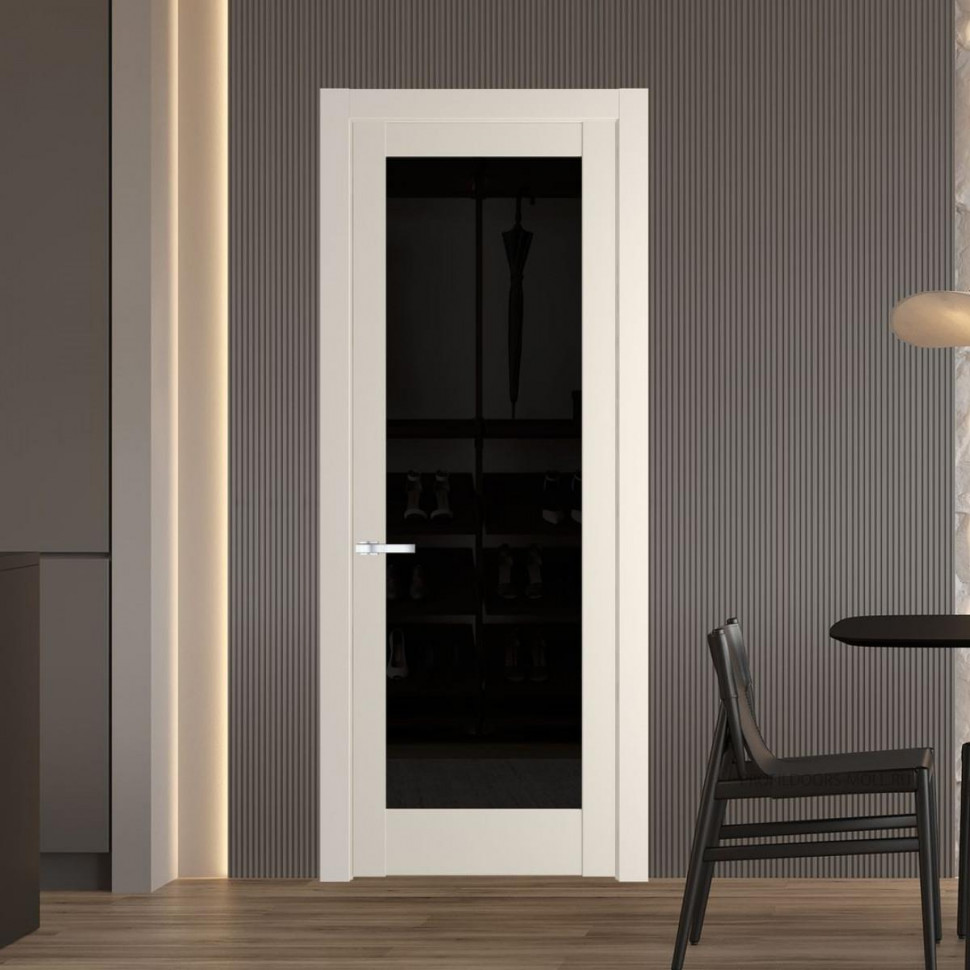 Межкомнатная дверь ProfilDoors 4.1.2 PD цвет Кремовая Магнолия вставка Черное тонированное