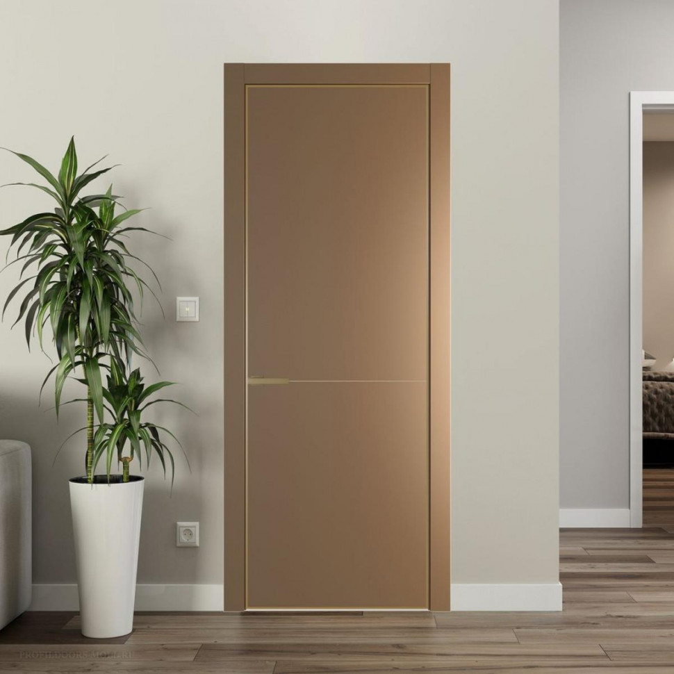 Межкомнатная дверь ProfilDoors 16 PE Перламутр золото с алюминиевым молдингом Золото