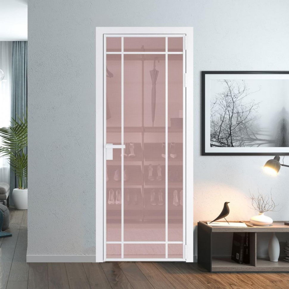 Межкомнатная дверь ProfilDoors 5 AG стекло Кризет розовое цвет профиля Вайт