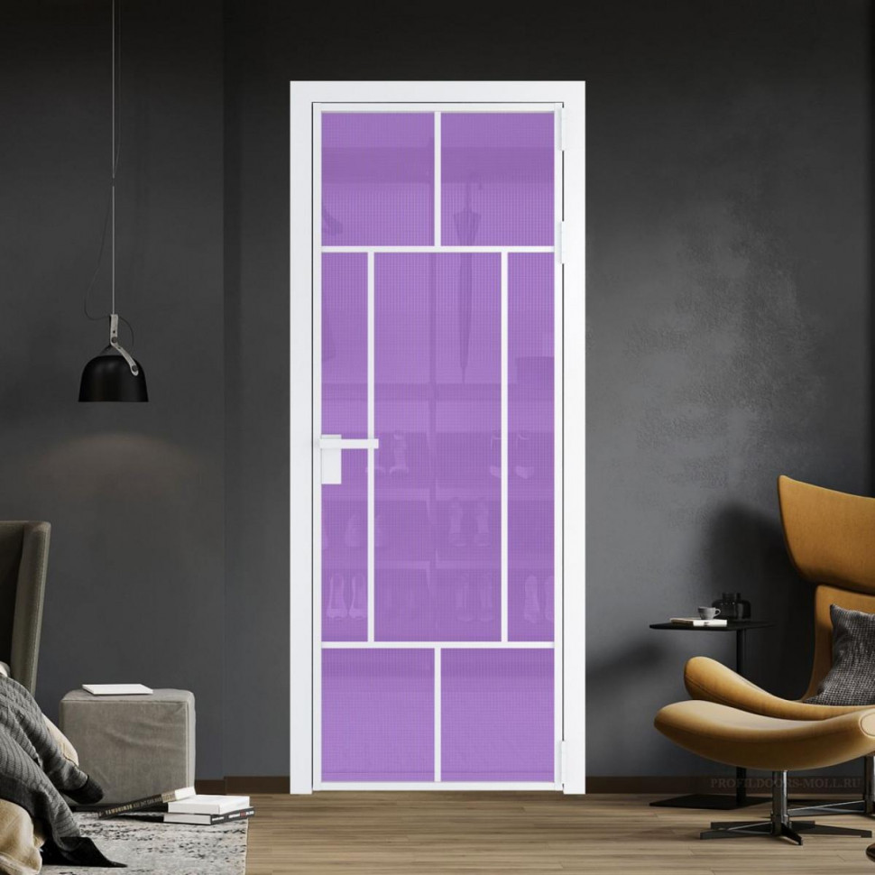 Межкомнатная дверь ProfilDoors 10 AG стекло Кризет фиолетовое цвет профиля Вайт