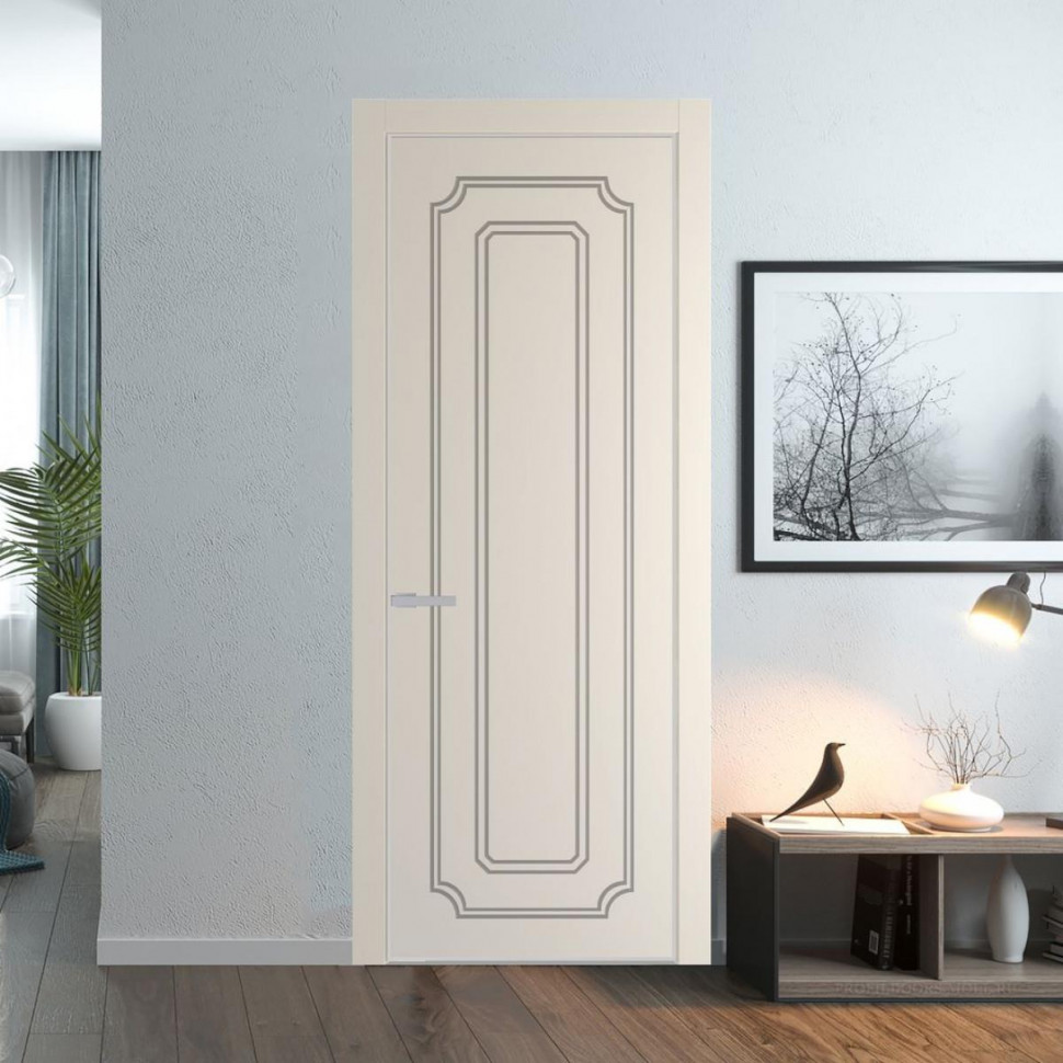 Межкомнатная дверь ProfilDoors 30 PE с фрезерованным рисунком Кремовая Магнолия с алюминиевой кромкой Матовая