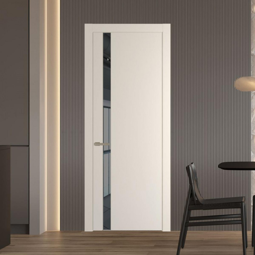 Межкомнатная дверь ProfilDoors 18 PW Кремовая Магнолия Зеркало Grey молдинг Никель матовый