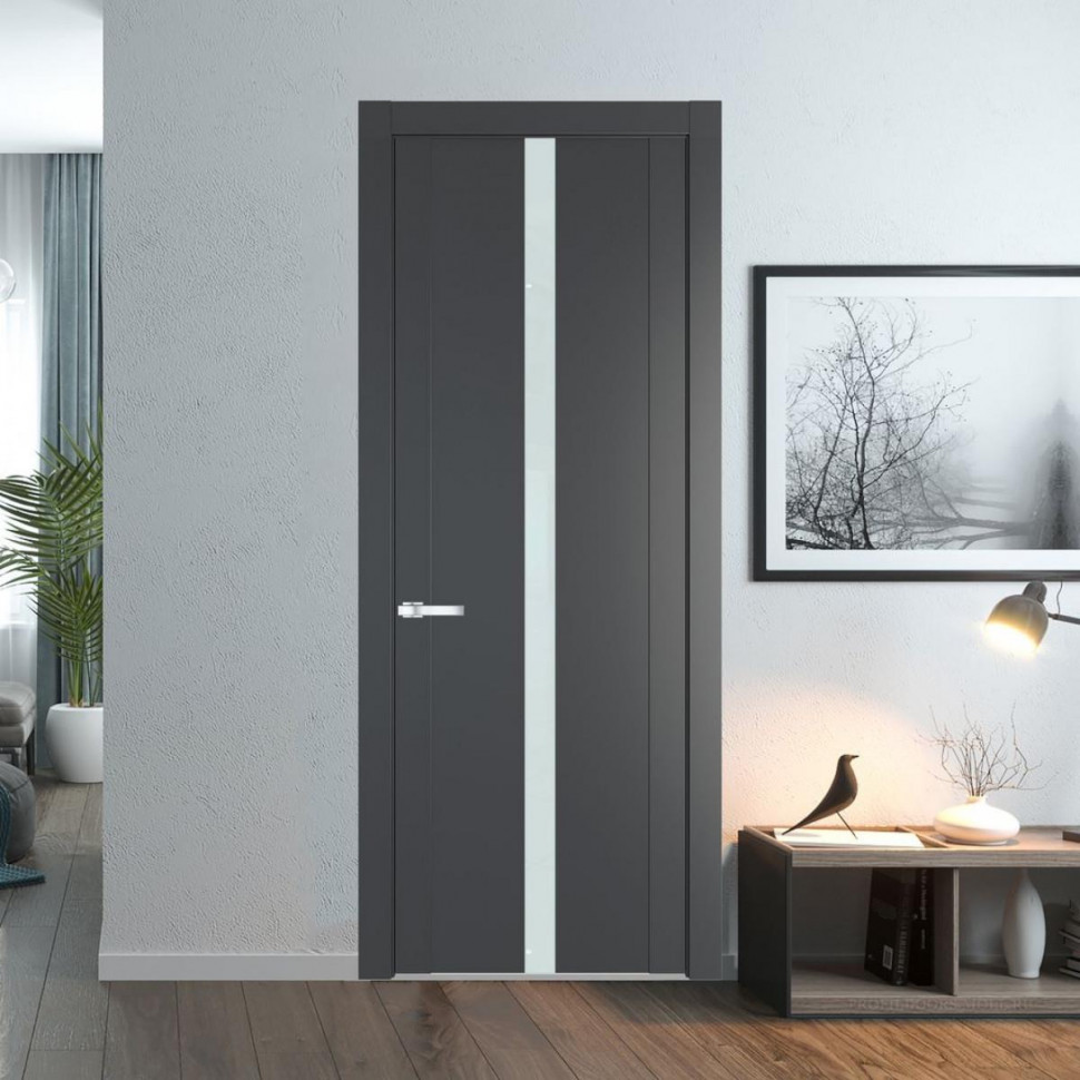 Межкомнатная дверь ProfilDoors 1.8P Графит Lacobel Белый лак молдинг Серебро