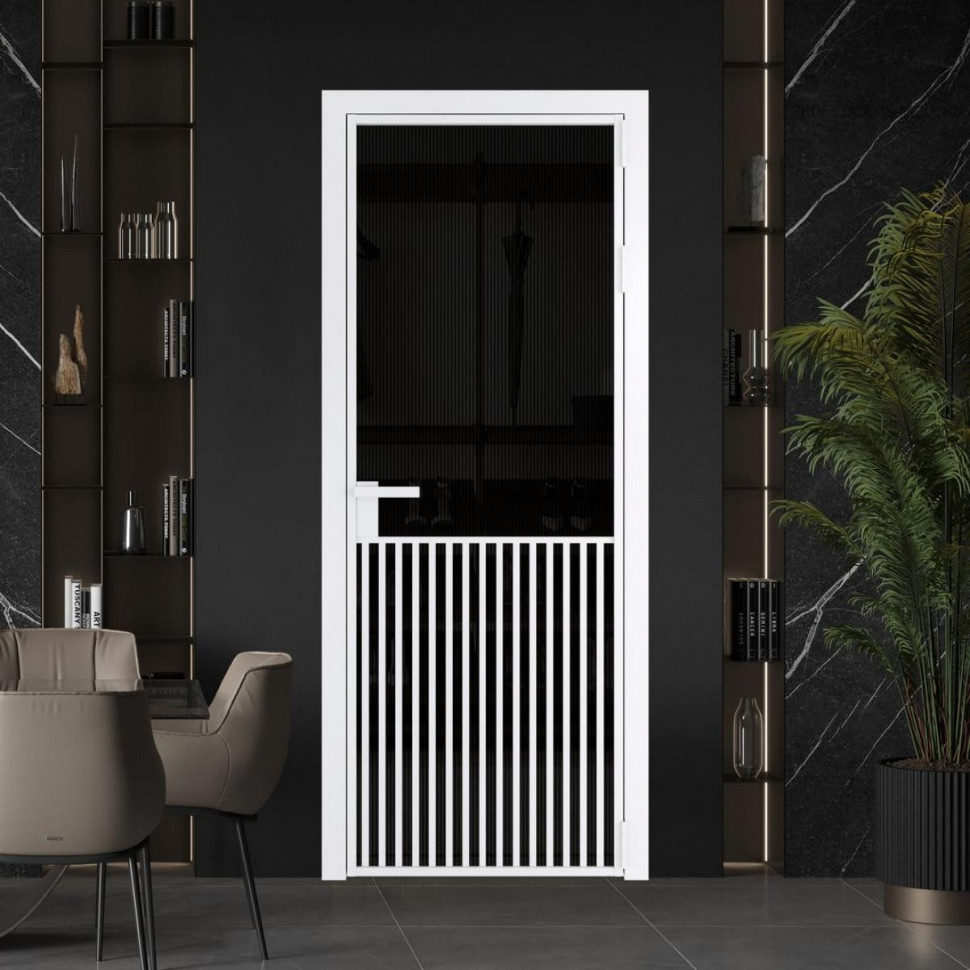 Межкомнатная дверь ProfilDoors 15 AG стекло Мору двухстороннее черное цвет профиля Вайт