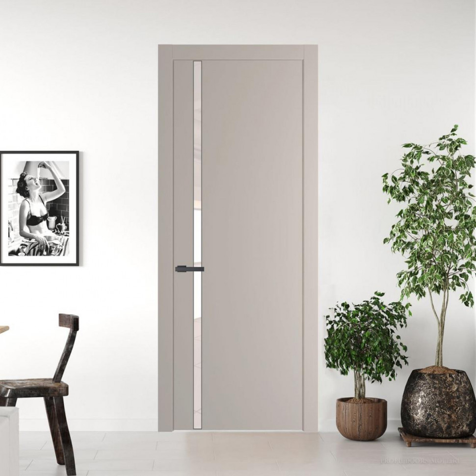Межкомнатная дверь ProfilDoors 21 PW Сэнд Lacobel Перламутровый лак молдинг Серая ночь