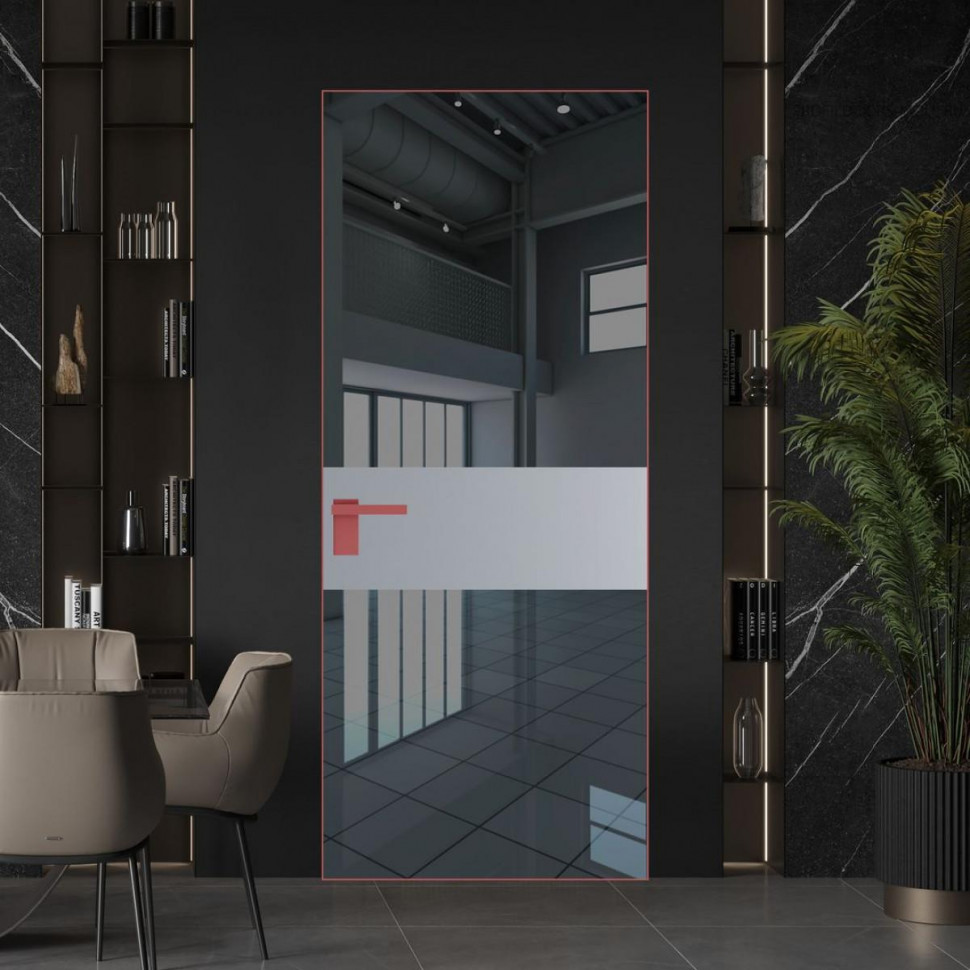 Межкомнатная дверь ProfilDoors 5 AGK цвет Зеркало Grey вставка Смоки кромка Красный антрацит