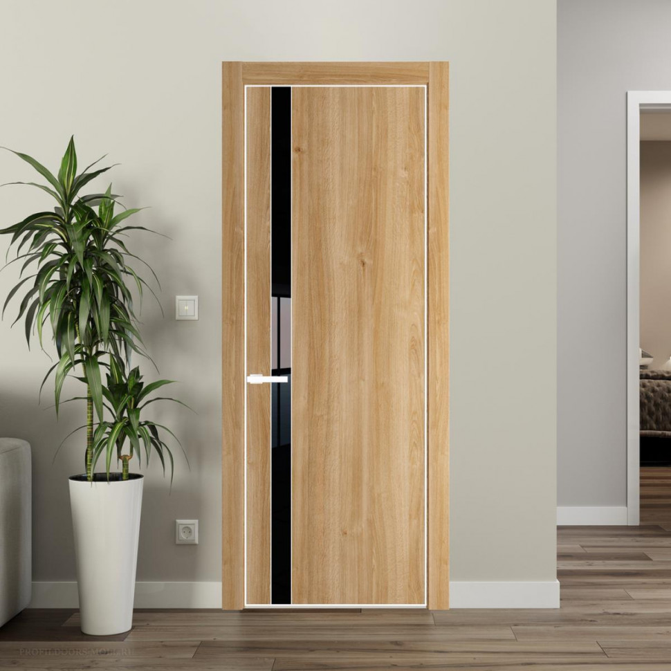 Межкомнатная дверь ProfilDoors 18NA Дуб Карамель профиль Вайт вставка Lacobel Черный лак