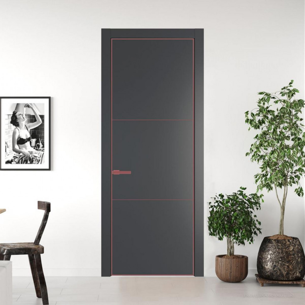 Межкомнатная дверь ProfilDoors 13 PE Графит с алюминиевым молдингом Красный антрацит