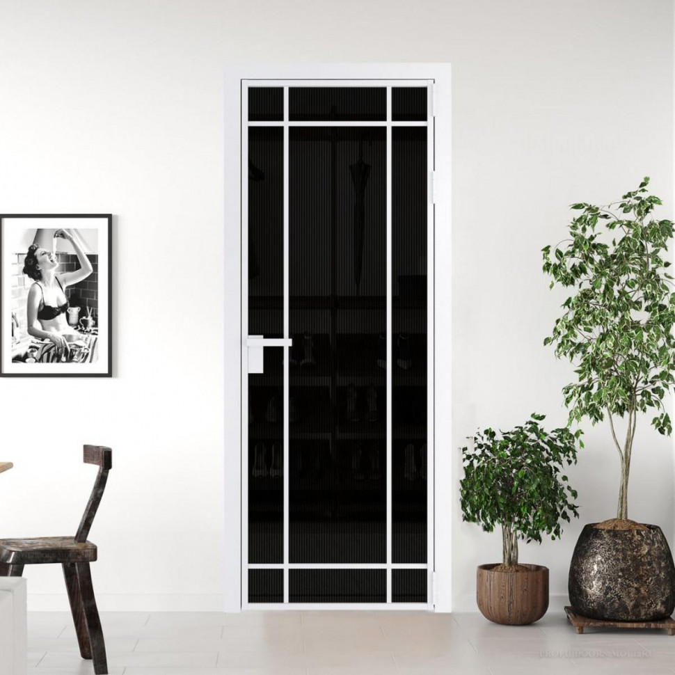 Межкомнатная дверь ProfilDoors 5 AG стекло Мору двухстороннее черное цвет профиля Вайт