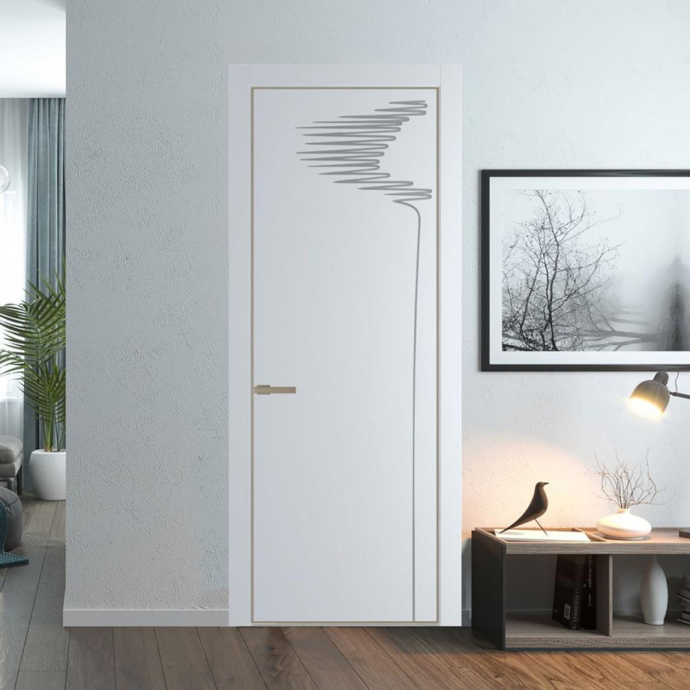 Межкомнатная дверь ProfilDoors 25 PA с фрезерованным рисунком Вайт с профилем Никель