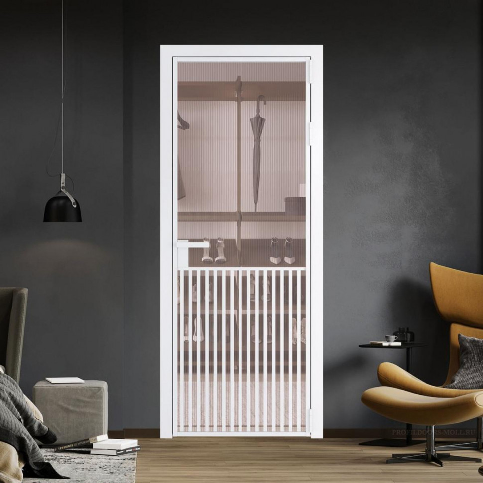 Межкомнатная дверь ProfilDoors 15 AG стекло Мору розовое цвет профиля Вайт